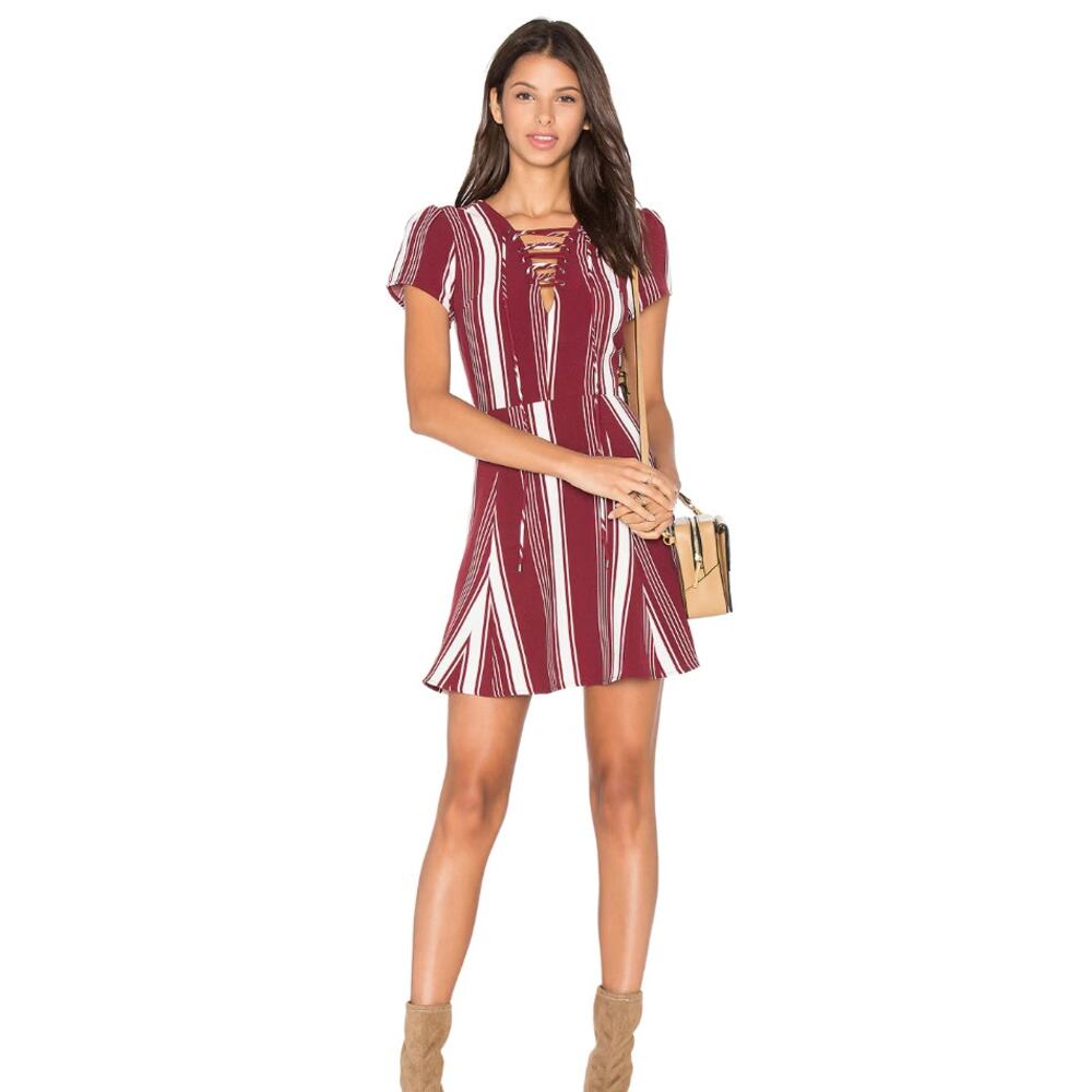 Lovers + Friends Compass Fit & Flare Dress Women's S Red Striped Minimalist NWT